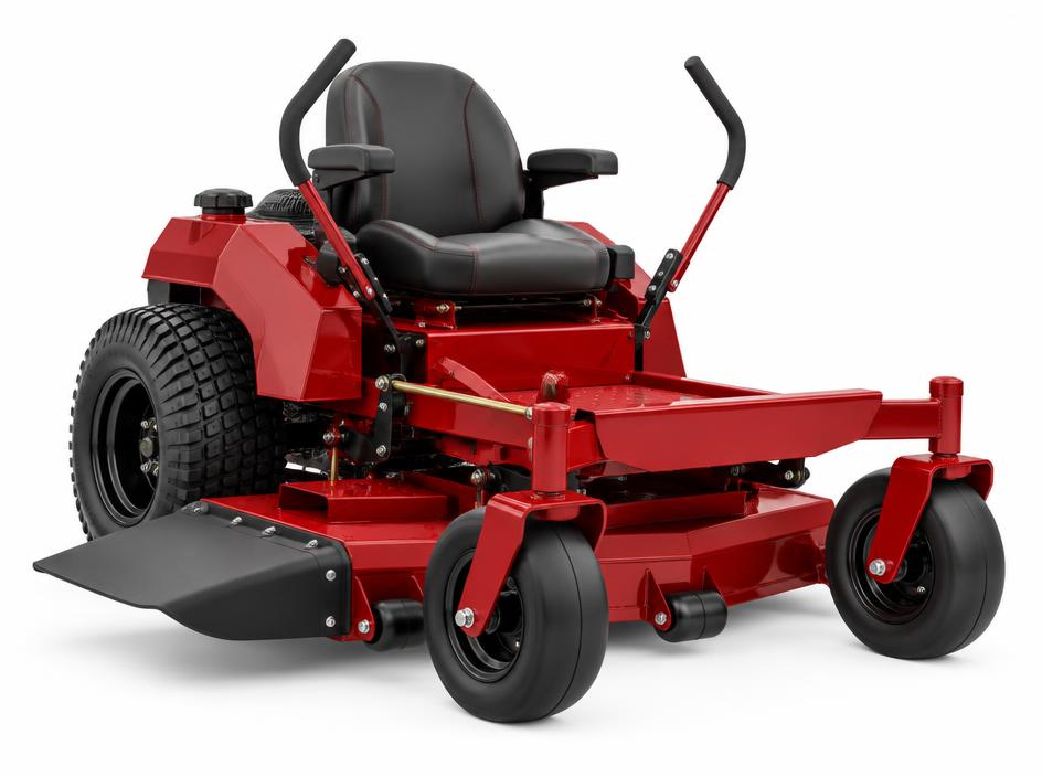 Red commercial zero-turn mower on a white background