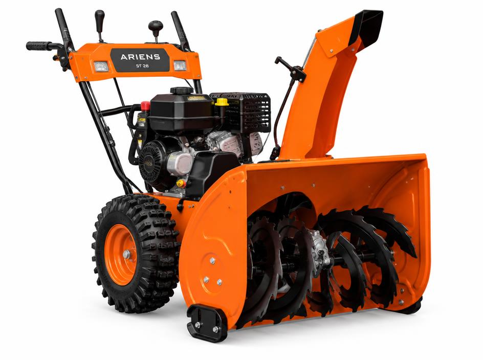Orange two-stage snow blower on a white background