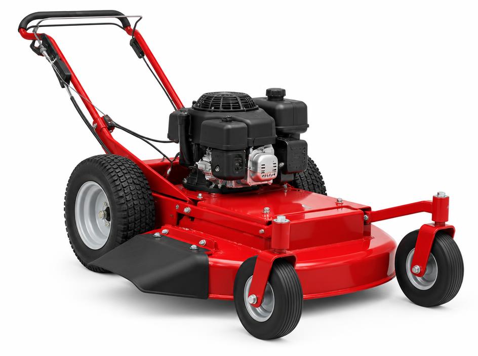 Red walk-behind commercial lawn mower